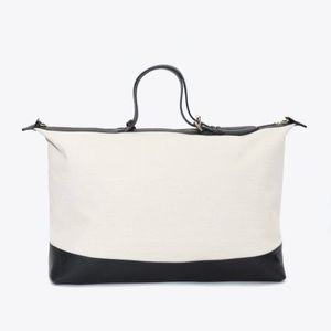 Neely & Chloe No.21 The Weekender Travel Bag Leather & Beige Cream Cotton Canvas